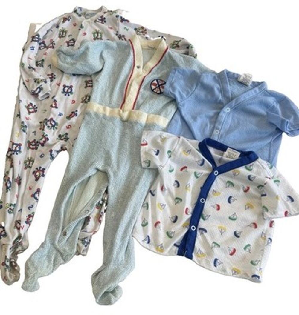 Vintage Baby Boy Clothes Lot 18 24 Months Carters Babygro Sailboat Thermal 4 Pc